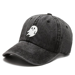 Ghost Embroidery Old Washed Cotton Baseball Cap