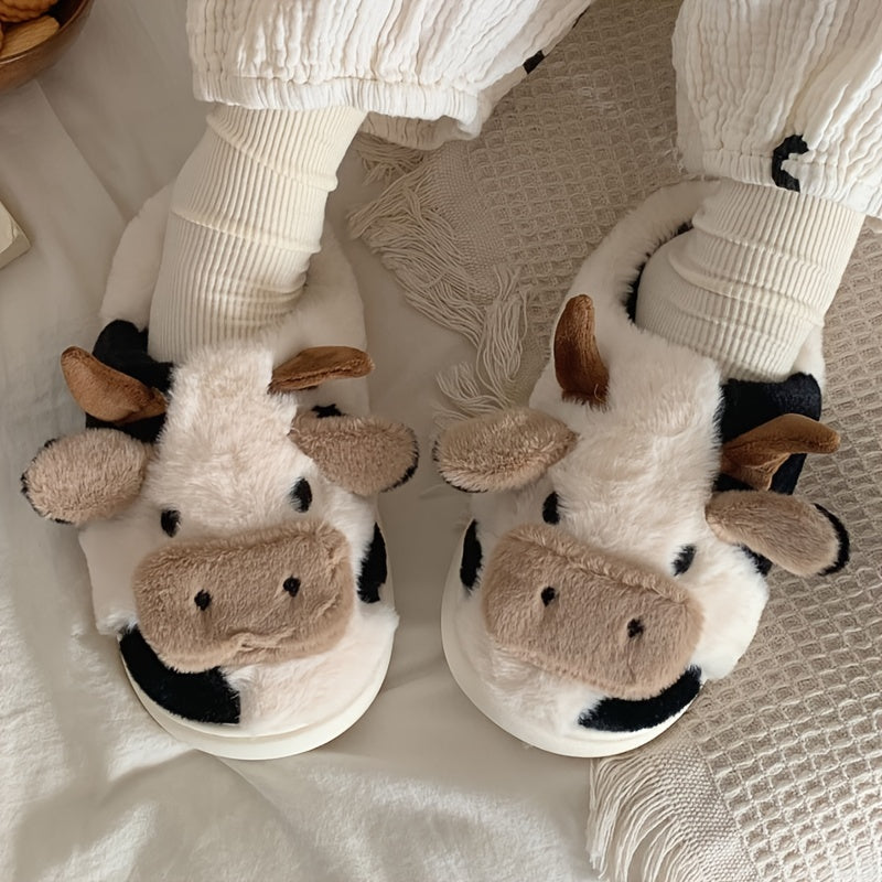 Women's Cow Slippers Warm Closed Toe Home Shoes
