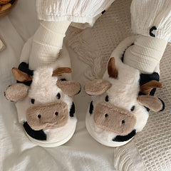 Women's Cow Slippers Warm Closed Toe Home Shoes