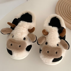 Women's Cow Slippers Warm Closed Toe Home Shoes