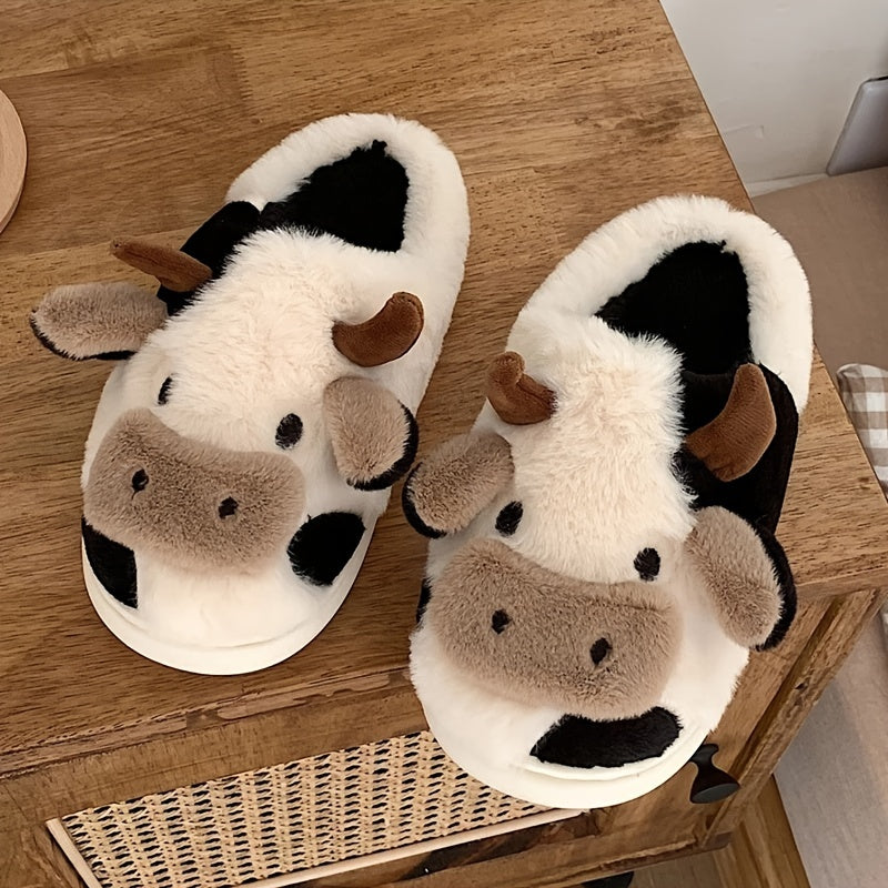 Women's Cow Slippers Warm Closed Toe Home Shoes