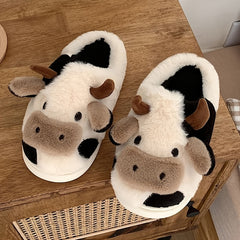 Women's Cow Slippers Warm Closed Toe Home Shoes