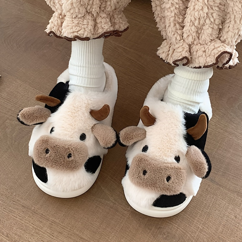 Women's Cow Slippers Warm Closed Toe Home Shoes