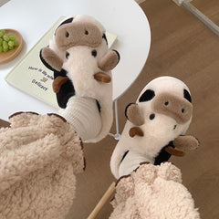 Women's Cow Slippers Warm Closed Toe Home Shoes