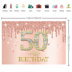 Sparkling Pink Rose Birthday Party Backdrop for Girls' 30th-70th Birthdays