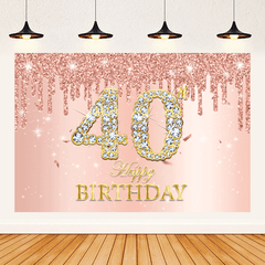 Sparkling Pink Rose Birthday Party Backdrop for Girls' 30th-70th Birthdays