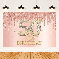 Sparkling Pink Rose Birthday Party Backdrop for Girls' 30th-70th Birthdays