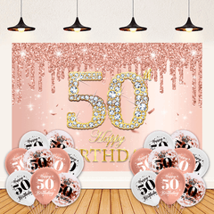 Sparkling Pink Rose Birthday Party Backdrop for Girls' 30th-70th Birthdays