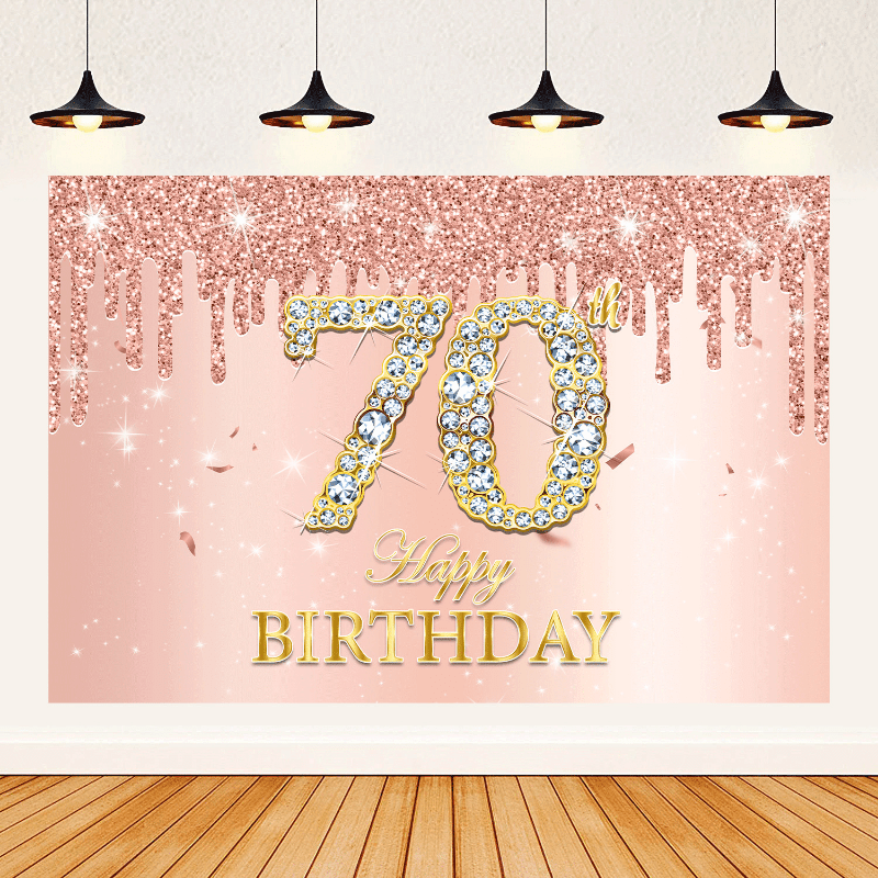 Sparkling Pink Rose Birthday Party Backdrop for Girls' 30th-70th Birthdays