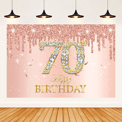 Sparkling Pink Rose Birthday Party Backdrop for Girls' 30th-70th Birthdays
