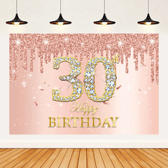 Sparkling Pink Rose Birthday Party Backdrop for Girls' 30th-70th Birthdays