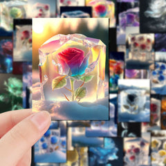 50pcs Rose Themed Album Stickers for Scrapbooking & Crafts