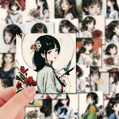 54pcs Retro Girl Portrait Album Stickers DIY Crafts Student Stationery