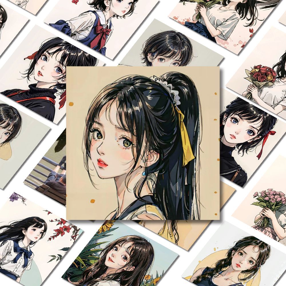 54pcs Retro Girl Portrait Album Stickers DIY Crafts Student Stationery