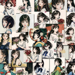 54pcs Retro Girl Portrait Album Stickers DIY Crafts Student Stationery