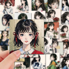 54pcs Retro Girl Portrait Album Stickers DIY Crafts Student Stationery
