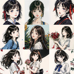 54pcs Retro Girl Portrait Album Stickers DIY Crafts Student Stationery