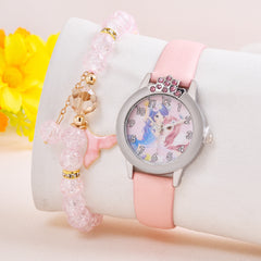 2pcs Mermaid Princess Quartz Watch Stretch Crystal Beaded Bracelet