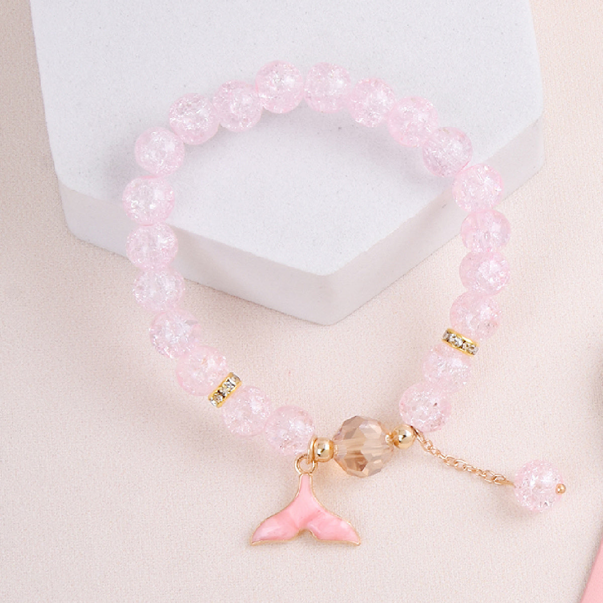 2pcs Mermaid Princess Quartz Watch Stretch Crystal Beaded Bracelet