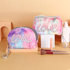 Cartoon Plush Bead Letter Patch Coin Purse Girls Cosmetic Storage Bag