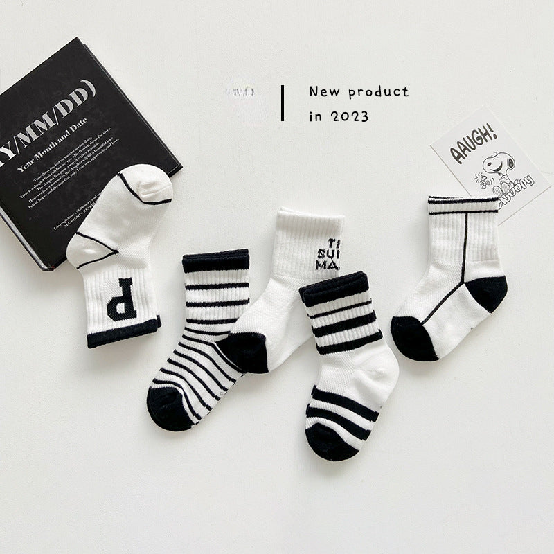 5 Pairs Kids Mesh Breathable Thin Cotton Socks for Summer