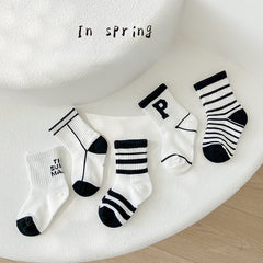 5 Pairs Kids Mesh Breathable Thin Cotton Socks for Summer