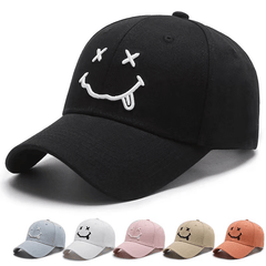 Happy Face Baseball Cap Embroidery Soft Adjustable Skull Hat Sport Sun Hat