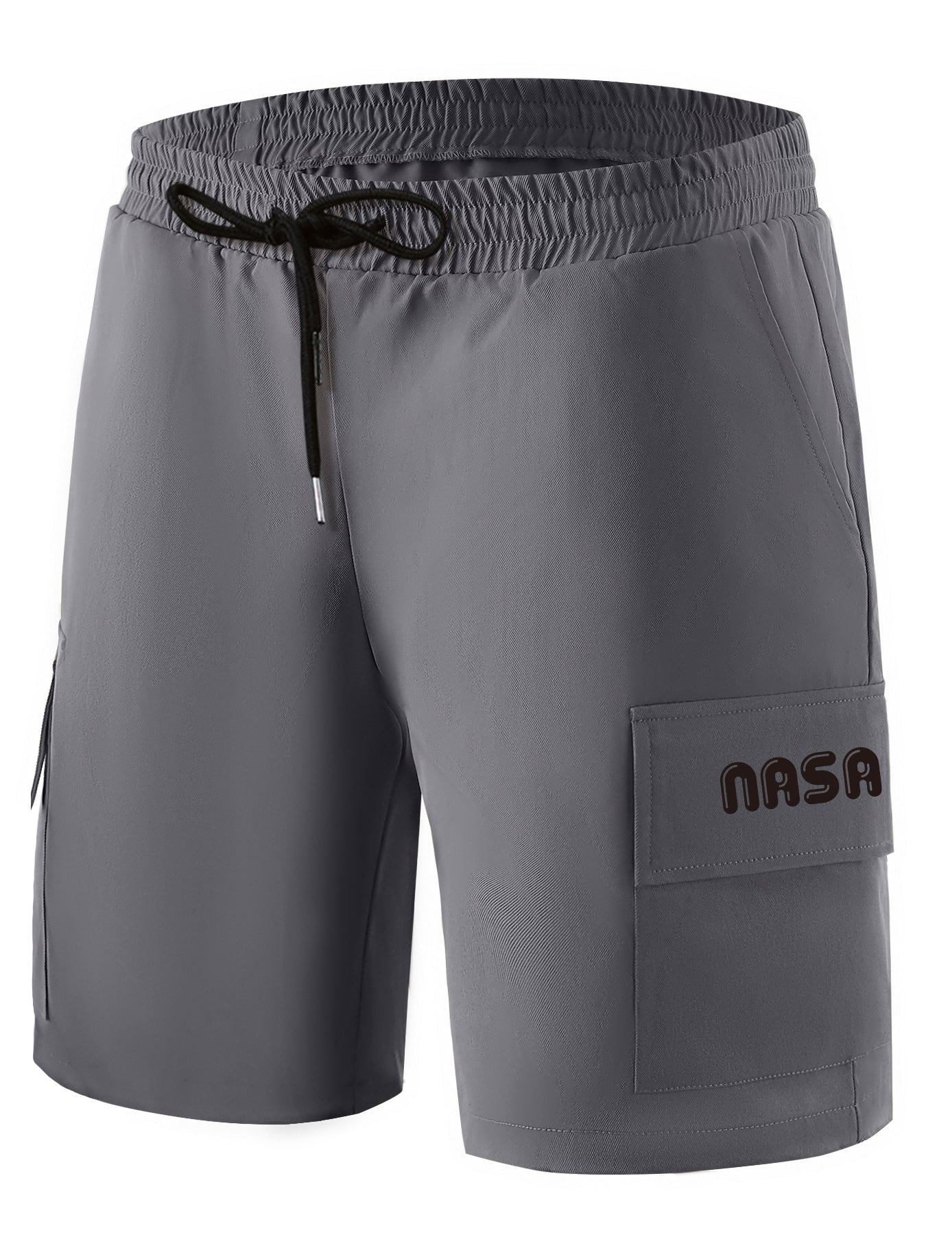Classic Letter Print Cargo Shorts Men's Casual Pocket Waist Drawstring