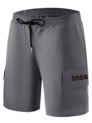 Classic Letter Print Cargo Shorts Men's Casual Pocket Waist Drawstring