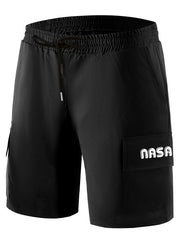 Classic Letter Print Cargo Shorts Men's Casual Pocket Waist Drawstring