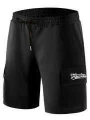 Classic Letter Print Cargo Shorts Men's Casual Pocket Waist Drawstring