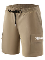 Classic Letter Print Cargo Shorts Men's Casual Pocket Waist Drawstring