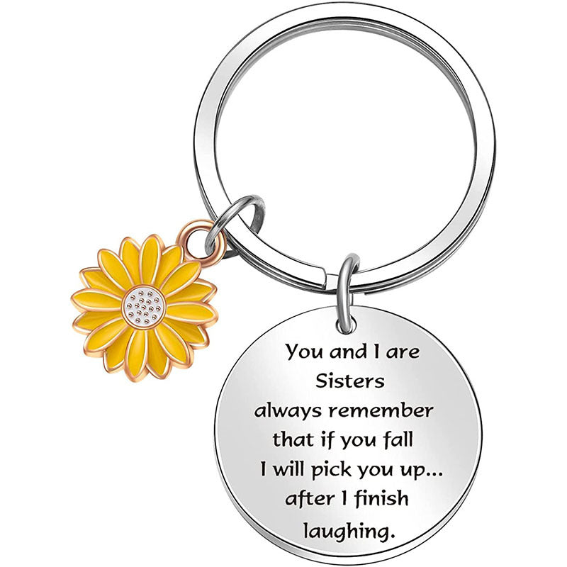 Sunflower Keychain Letter Round Keychain Gift For Sisters & Friends