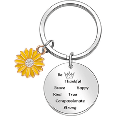 Sunflower Keychain Letter Round Keychain Gift For Sisters & Friends