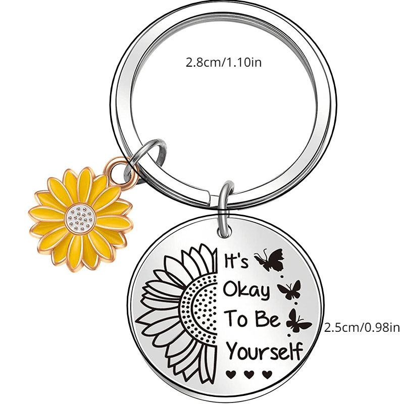 Sunflower Keychain Letter Round Keychain Gift For Sisters & Friends