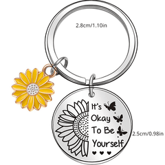 Sunflower Keychain Letter Round Keychain Gift For Sisters & Friends