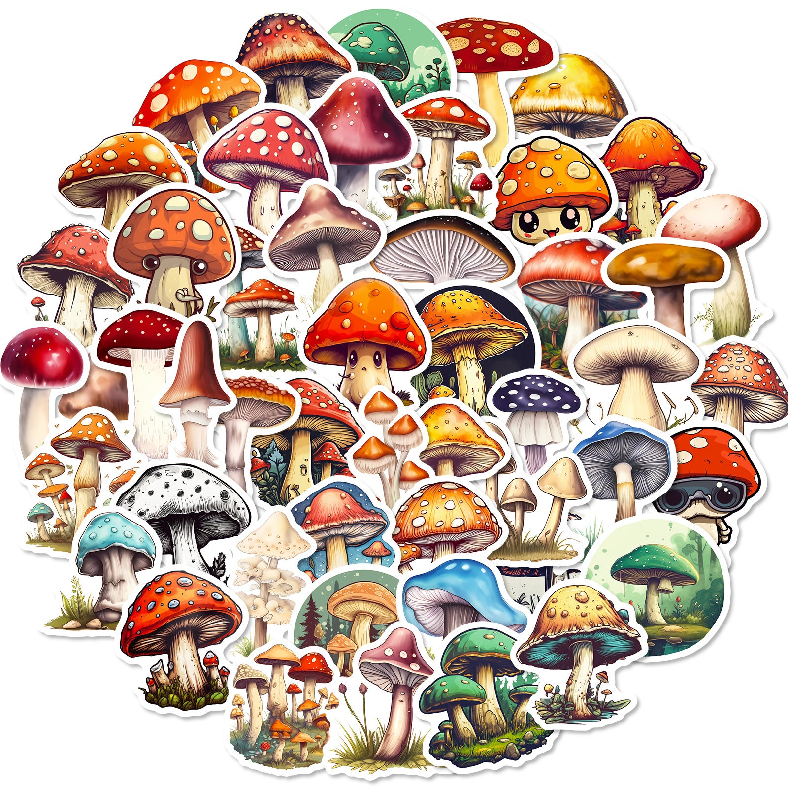 50pcs Mushroom Waterproof Stickers for Car Laptop Phone DIY