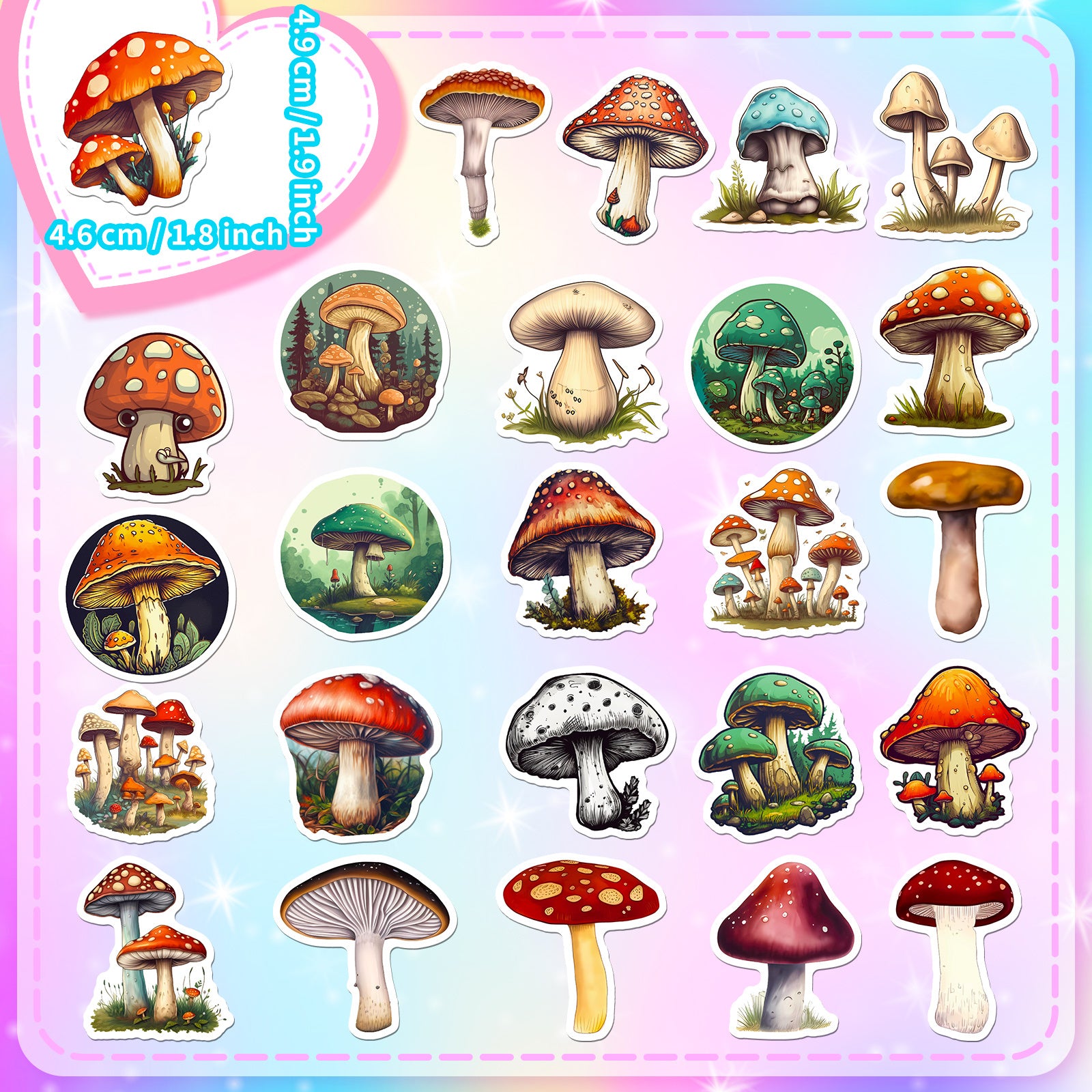 50pcs Mushroom Waterproof Stickers for Car Laptop Phone DIY