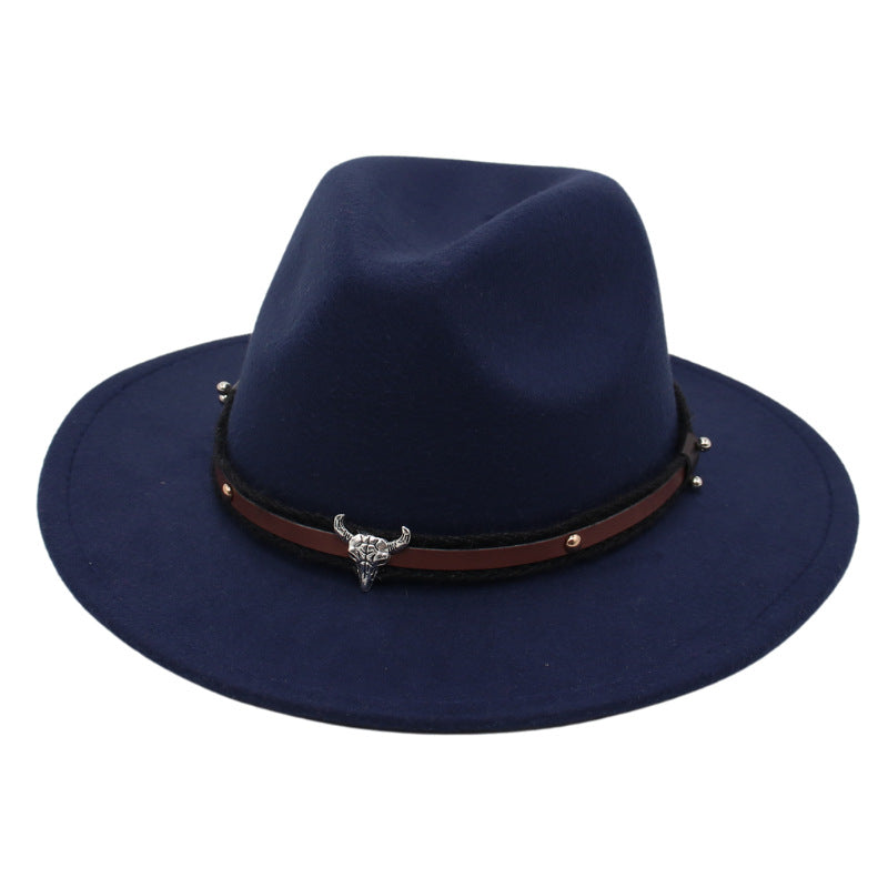 Cow Head Jazz Hat With Belt Buckle Fedora Hat