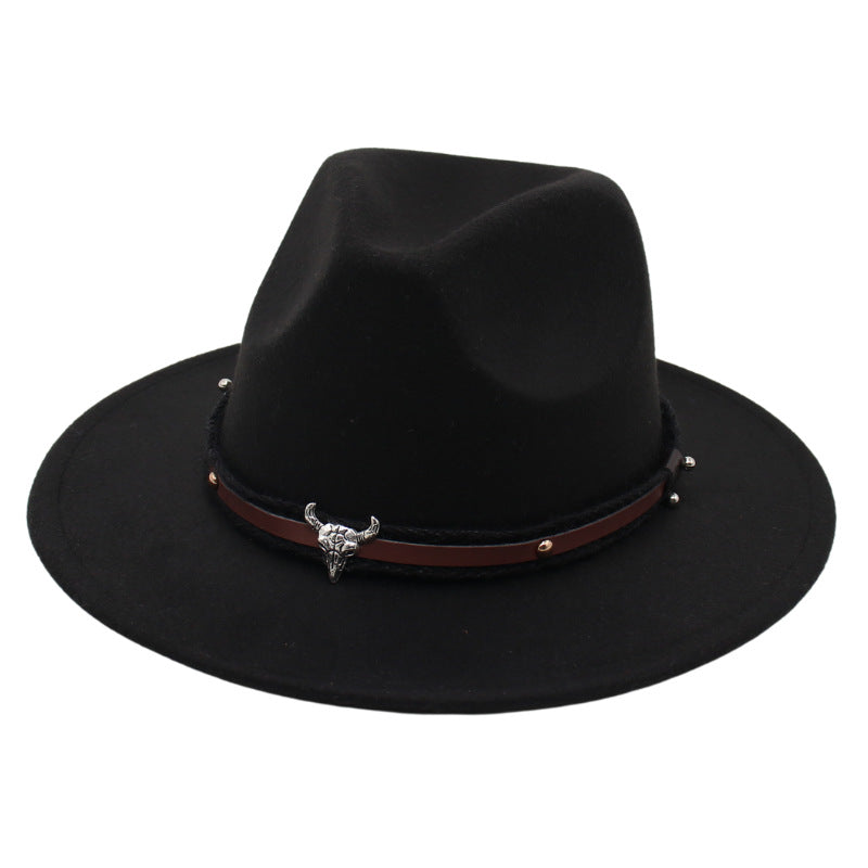Cow Head Jazz Hat With Belt Buckle Fedora Hat