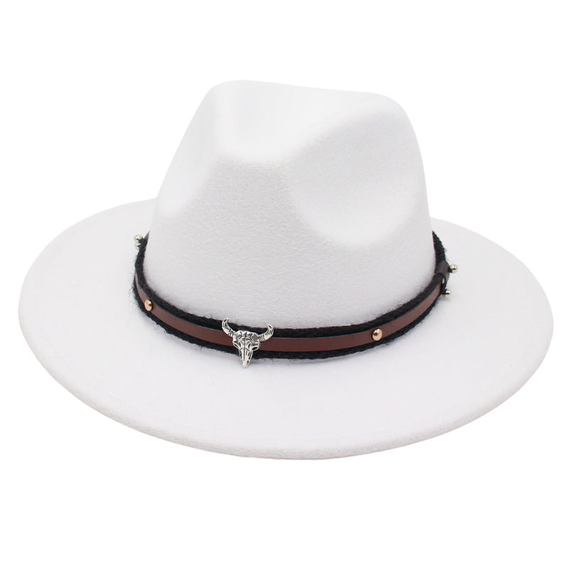 Cow Head Jazz Hat With Belt Buckle Fedora Hat