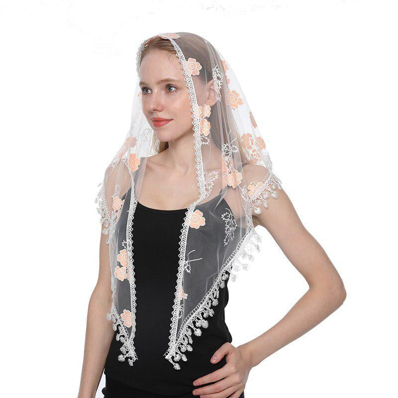Women's Triangle Head Scarf Embroidered Lace Veil Floral Veil