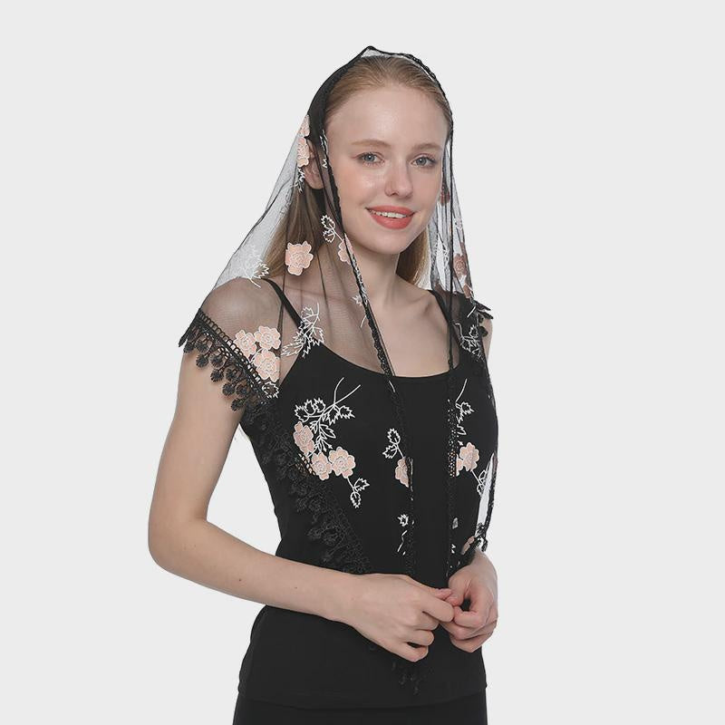 Women's Triangle Head Scarf Embroidered Lace Veil Floral Veil