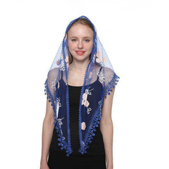 Women's Triangle Head Scarf Embroidered Lace Veil Floral Veil