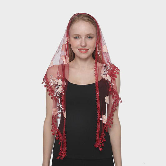 Women's Triangle Head Scarf Embroidered Lace Veil Floral Veil