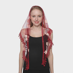 Women's Triangle Head Scarf Embroidered Lace Veil Floral Veil