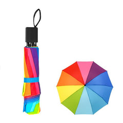 Rainbow Umbrella Long Handle Automatic Wind Resistant Folding Straight