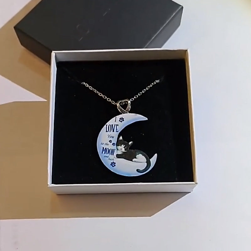 Cartoon Moon Cat Pendant Necklace Gift For Girls
