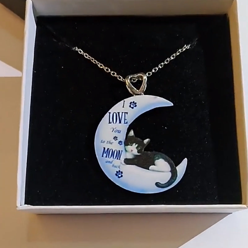 Cartoon Moon Cat Pendant Necklace Gift For Girls