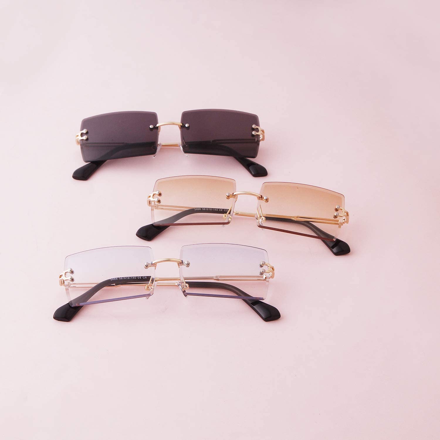 Rectangular Rimless Sunglasses Gradient Tint UV400